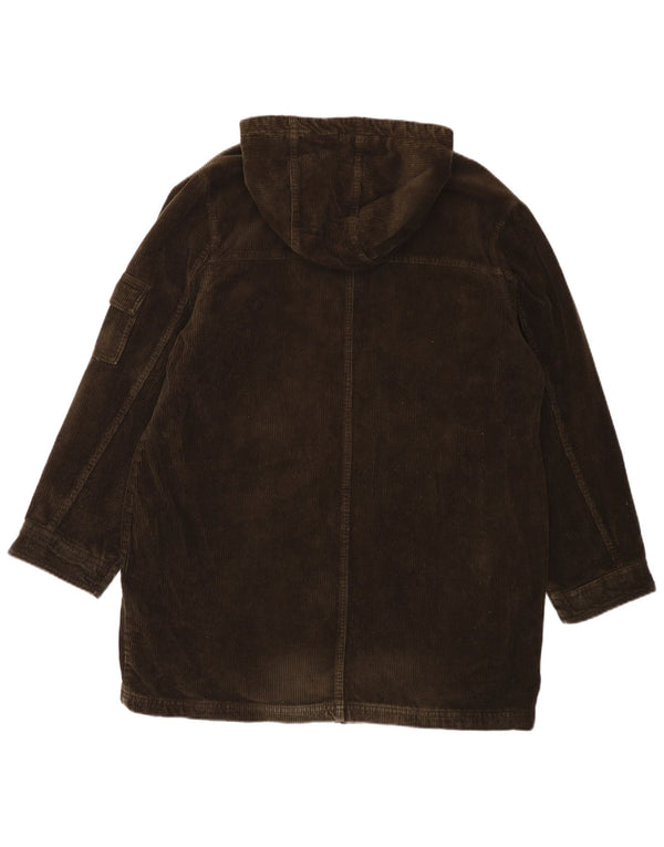 EDDIE BAUER Womens Oversized Hooded Corduroy Coat UK 16 Large Khaki Cotton