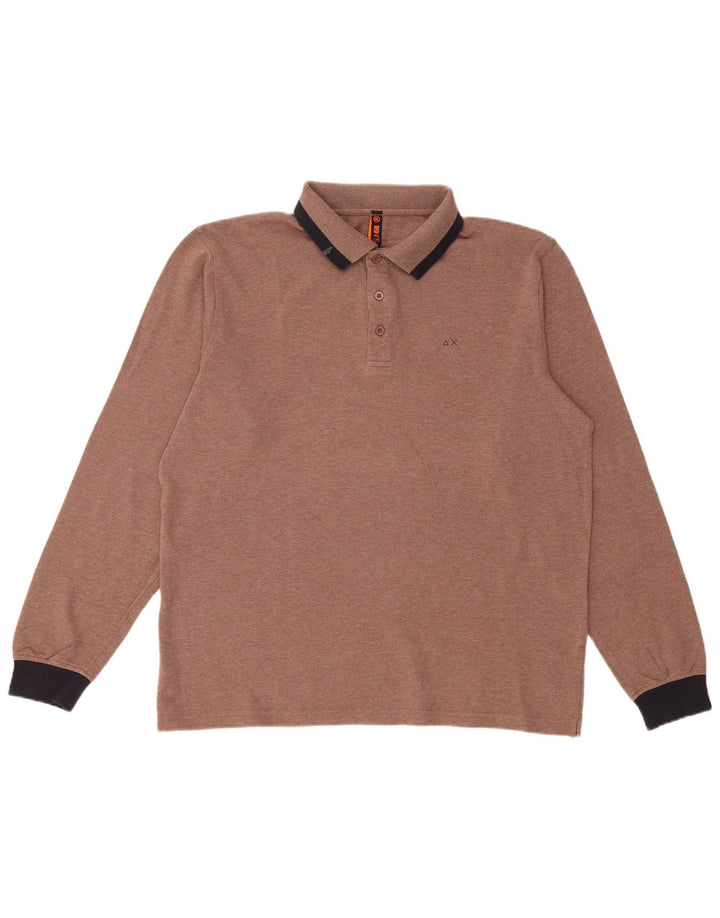 Sun68 Mens Polo Shirt XL Brown Colourblock Cotton