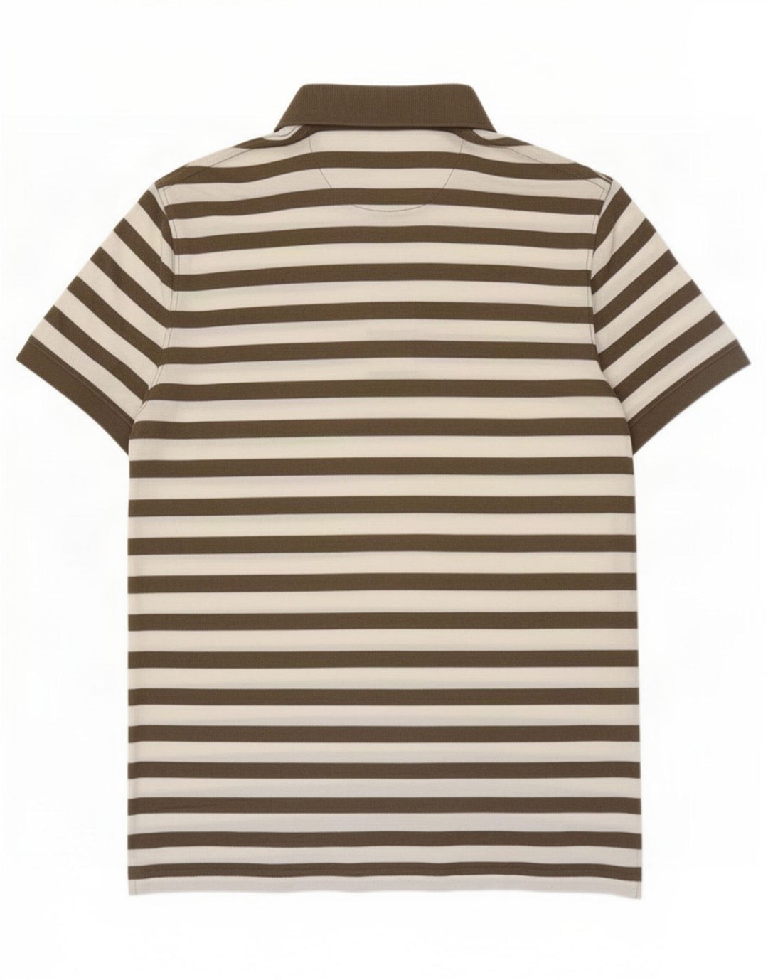 Massimo Dutti Mens Polo Shirt Large Brown Striped Cotton