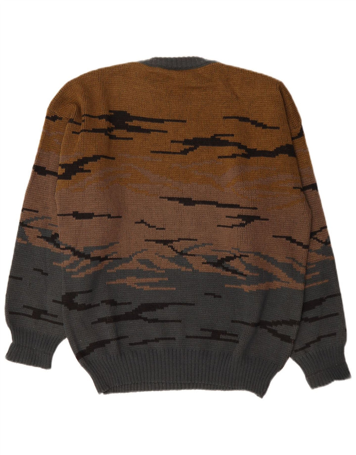 C&A Mens Crew Neck Jumper Sweater EU 48/50 Medium Brown Colourblock