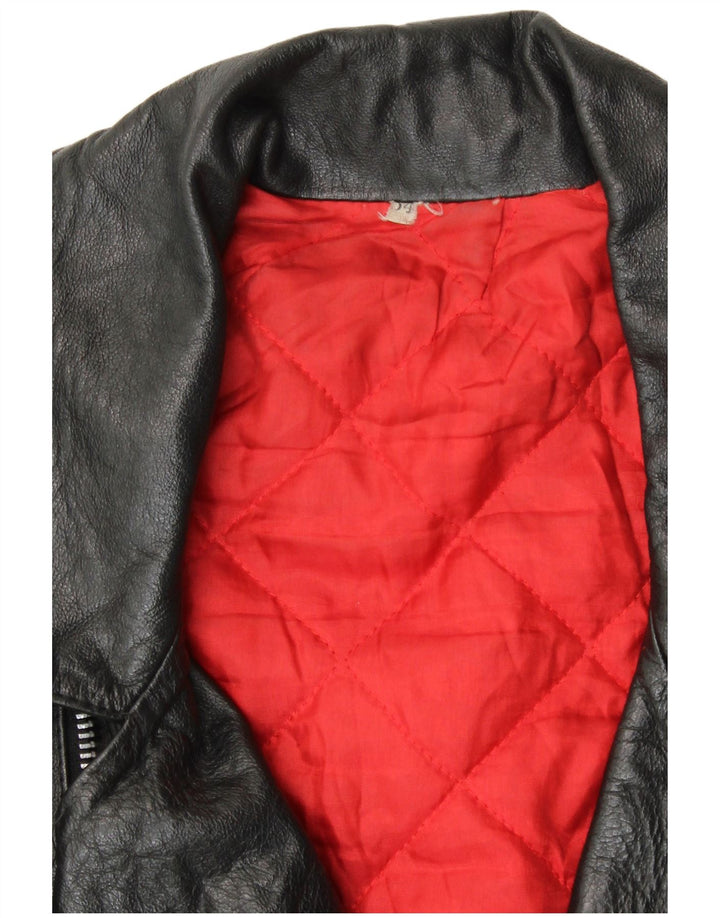 VINTAGE Mens Leather Biker Jacket IT 54 XL Black Biker