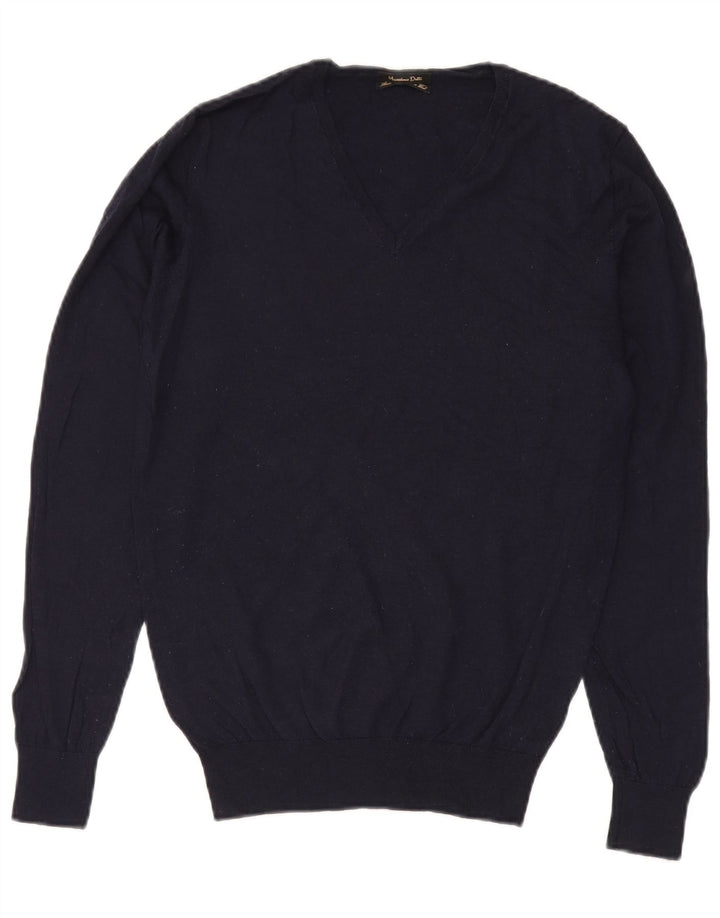 Massimo Dutti Mens V-Neck Jumper Sweater Large Navy Blue