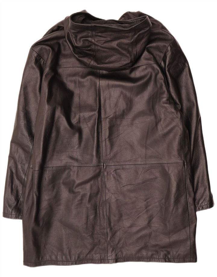 Vintage Mens Hooded Duffle Leather Jacket IT 54 2XL Black Leather