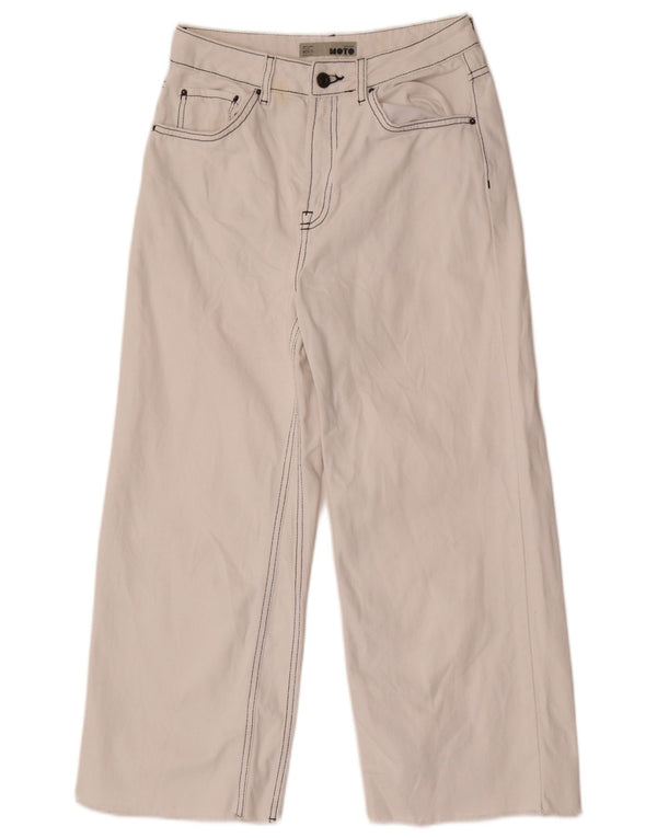 Topshop Womens High Waist Wide Leg Jeans W28 L24 White Cotton