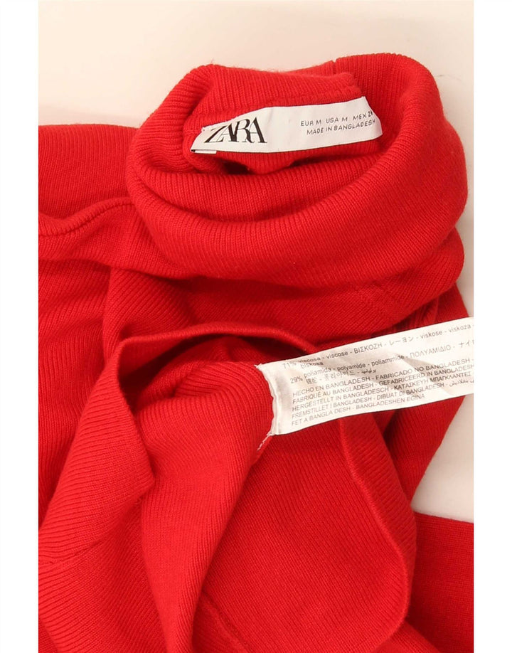 Zara Womens Crop Roll Neck Jumper Sweater UK 12 Medium Red Viscose