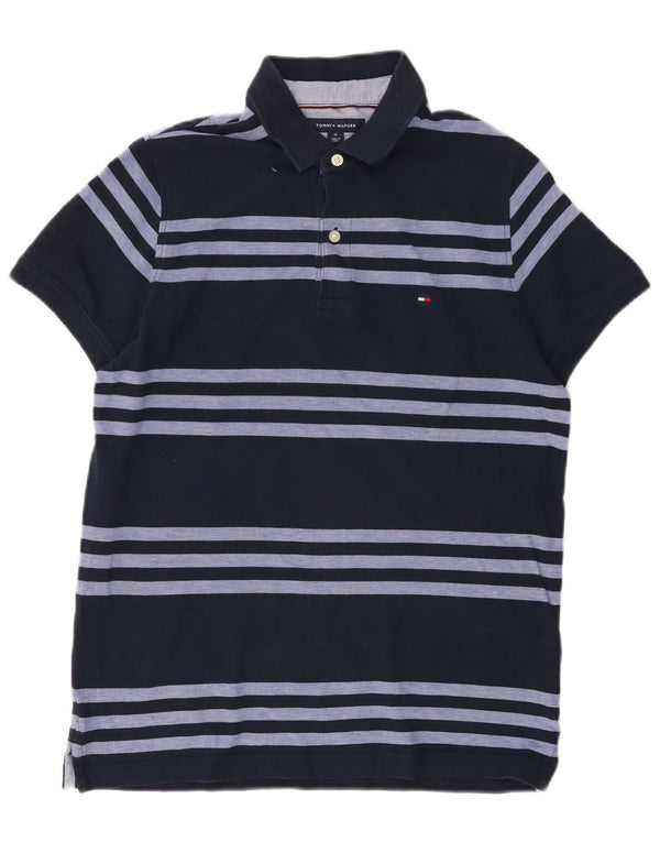 Tommy Hilfiger Mens Polo Shirt Medium Navy Blue Striped Cotton