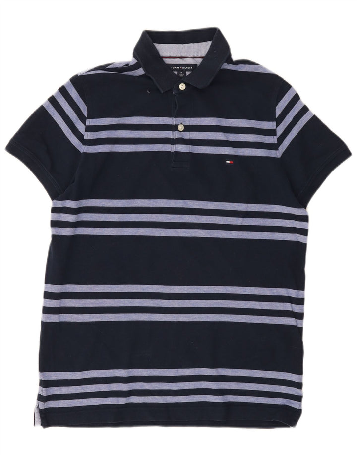 Tommy Hilfiger Mens Polo Shirt Medium Navy Blue Striped Cotton