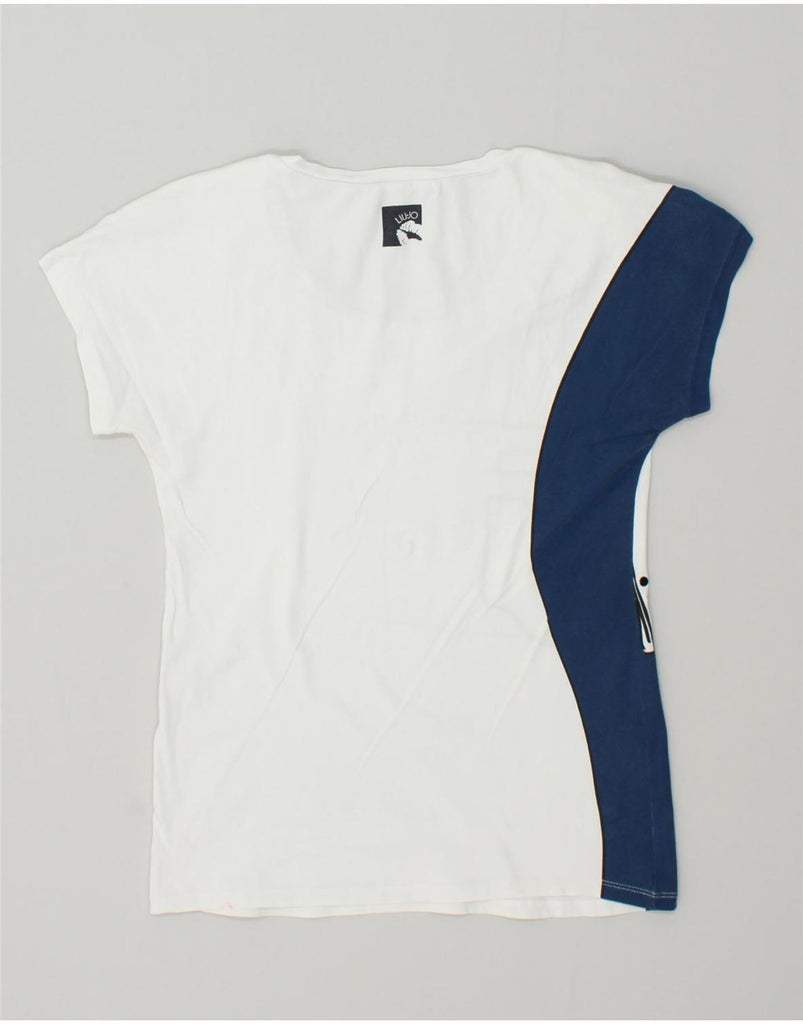 LIU JO Womens Graphic T-Shirt Top UK 10 Small White Colourblock | Vintage Liu Jo | Thrift | Second-Hand Liu Jo | Used Clothing | Messina Hembry 