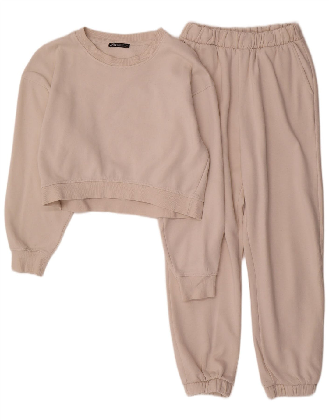 Zara Womens Crop Full Tracksuit UK 14 Medium  White Cotton