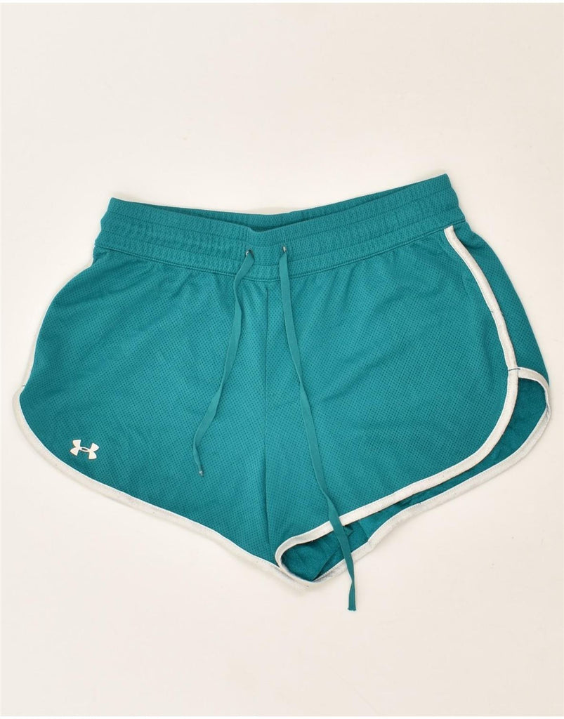 UNDER ARMOUR Womens Heat Gear Graphic Sport Shorts UK 4 XS Green Polyester | Vintage Under Armour | Thrift | Second-Hand Under Armour | Used Clothing | Messina Hembry 