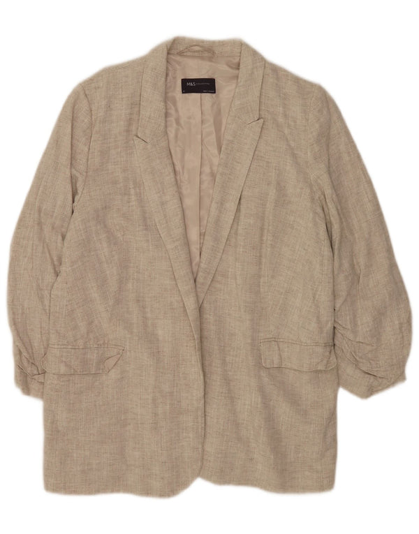 Marks & Spencer Womens 3/4 Sleeve Open Blazer Jacket UK 14 Large Beige