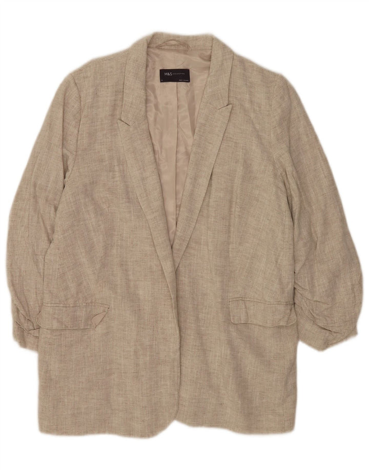 Marks & Spencer Womens 3/4 Sleeve Open Blazer Jacket UK 14 Large Beige