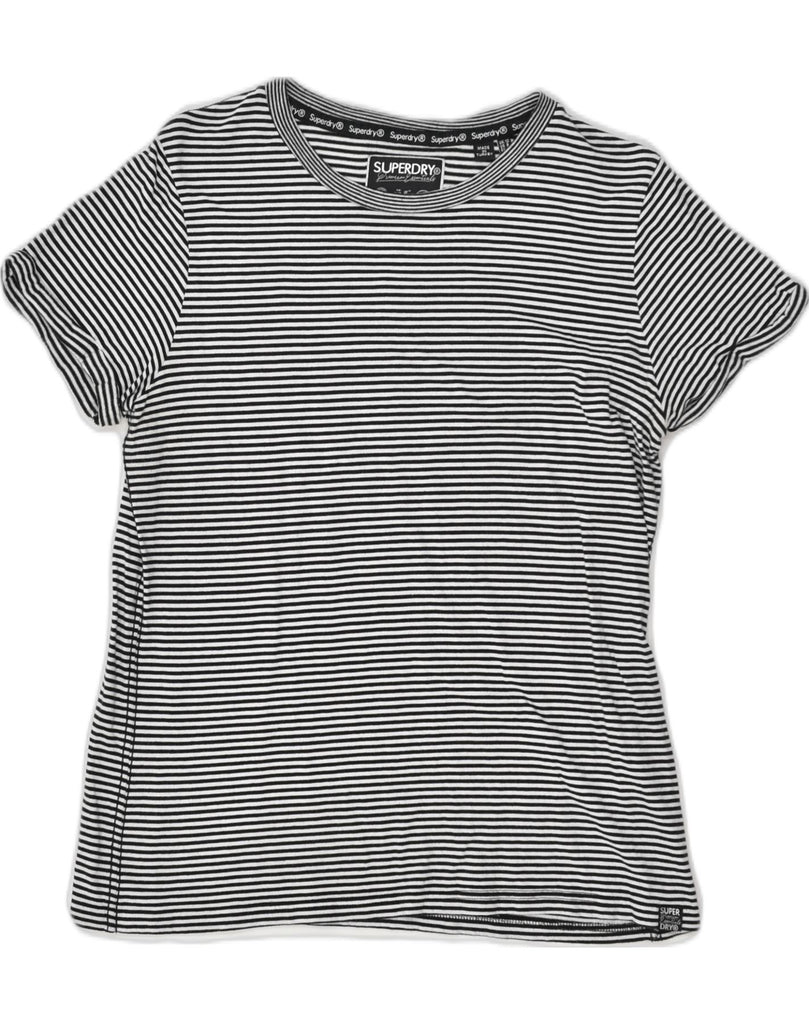 SUPERDRY Womens T-Shirt Top UK 12 Medium Black Striped Cotton | Vintage Superdry | Thrift | Second-Hand Superdry | Used Clothing | Messina Hembry 