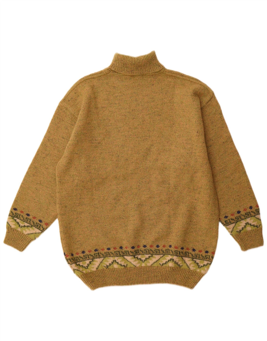 VINTAGE Mens Roll Neck Jumper Sweater IT 52 Large Khaki Argyle/Diamond