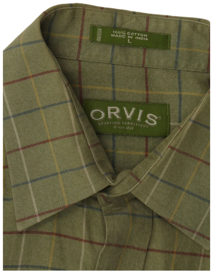 Orvis Mens Shirt Large Green Check Cotton