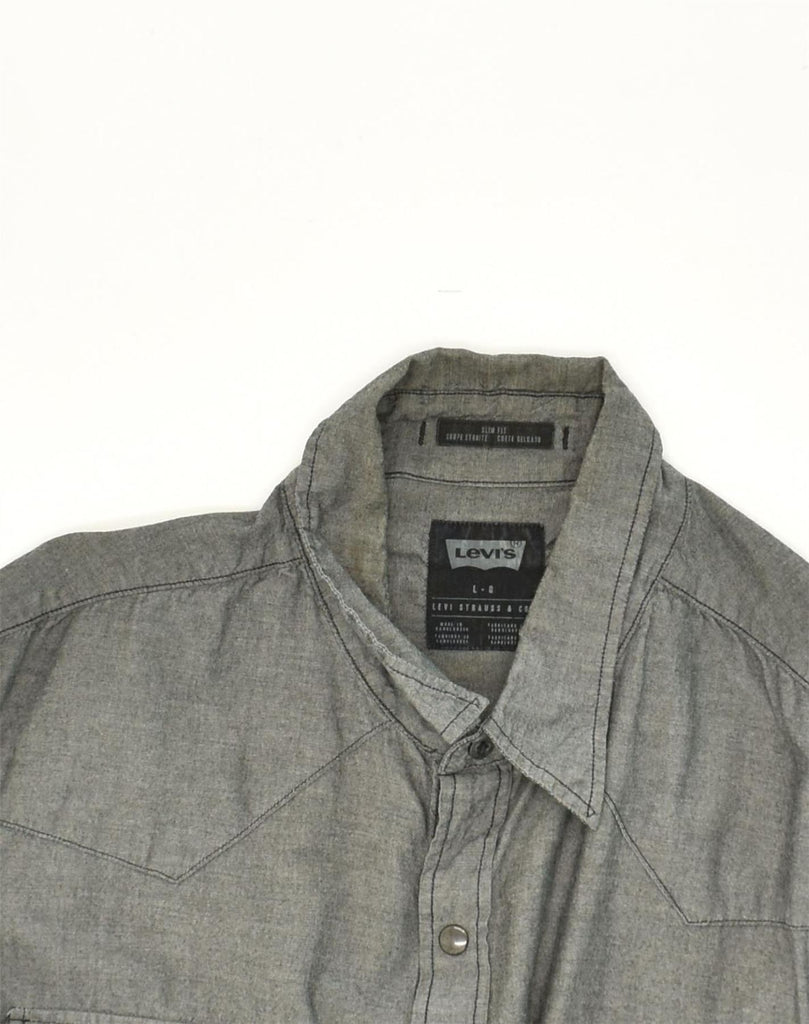 LEVI'S Mens Slim Fit Shirt Large Grey Cotton | Vintage Levi's | Thrift | Second-Hand Levi's | Used Clothing | Messina Hembry 