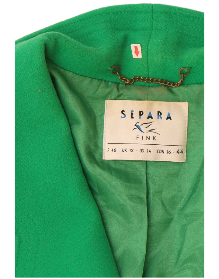 Separa Fink Womens 1 Button Blazer Jacket UK 18 XL Green Wool