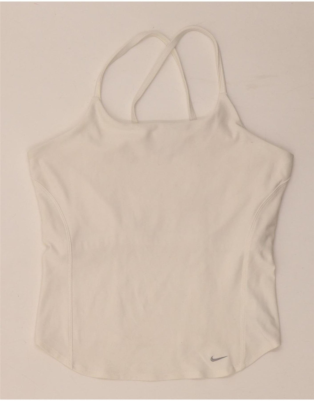 NIKE Womens Dri Fit Crop Vest Top UK 14 Large White Polyester