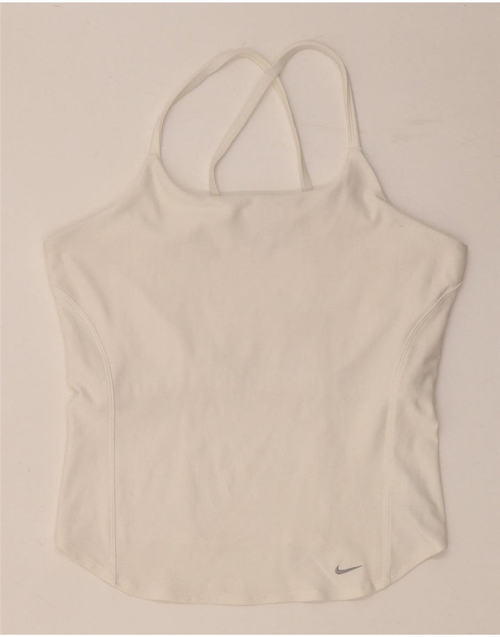 NIKE Womens Dri Fit Crop Vest Top UK 14 Large White Polyester