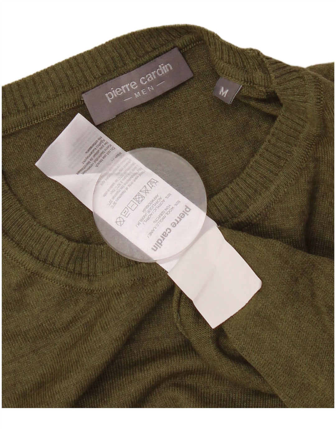 PIERRE CARDIN Mens Crew Neck Jumper Sweater Medium Khaki Wool