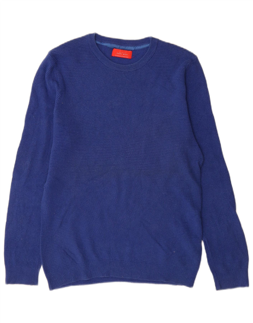 Zara Mens Crew Neck Jumper Sweater Small Blue Cotton