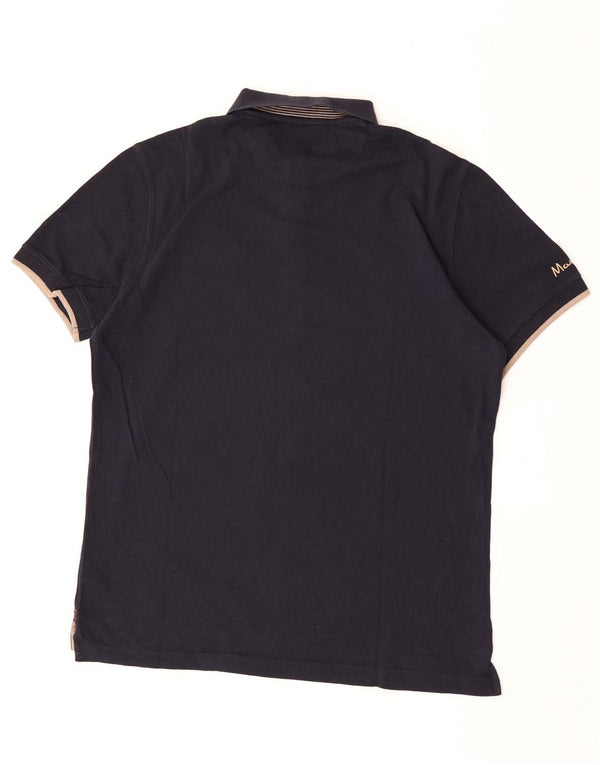 Massimo Dutti Mens Graphic Polo Shirt XL Navy Blue Cotton