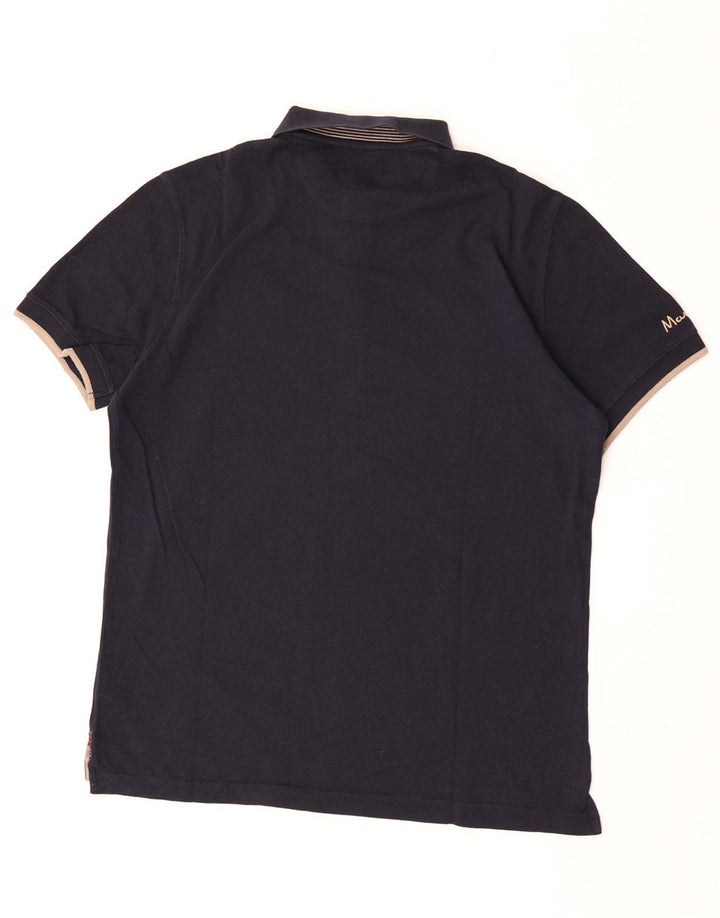 Massimo Dutti Mens Graphic Polo Shirt XL Navy Blue Cotton
