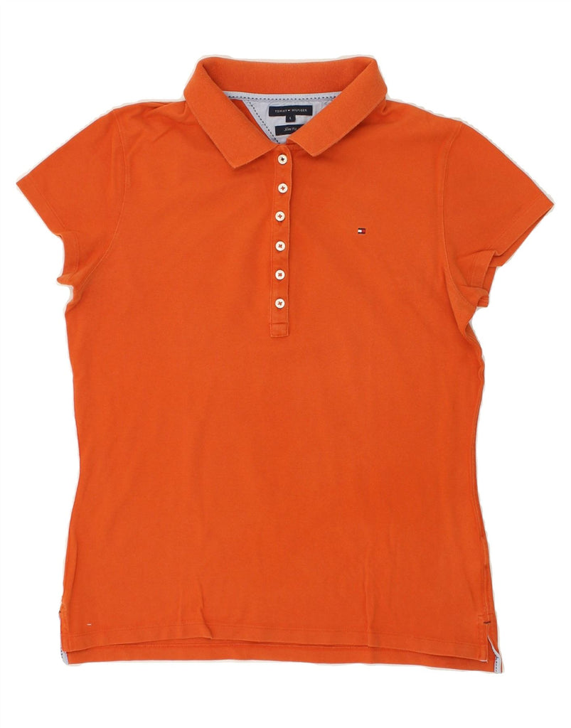 TOMMY HILFIGER Womens Slim Fit Polo Shirt UK 14 Large Orange Cotton Vintage Tommy Hilfiger and Second-Hand Tommy Hilfiger from Messina Hembry 