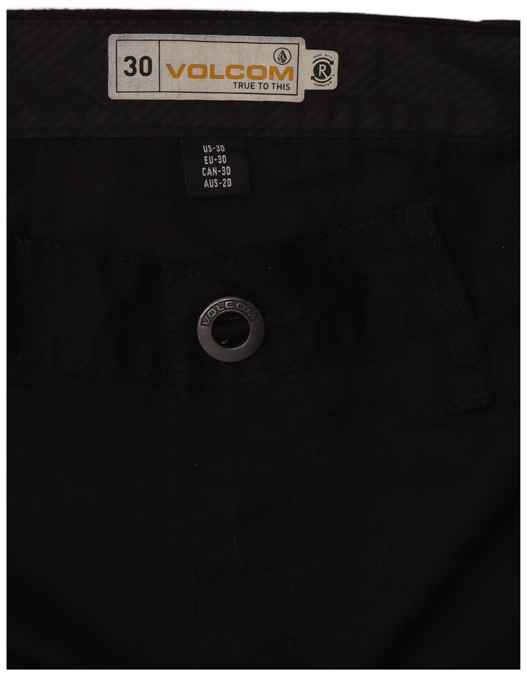 VOLCOM Mens Straight Chino Trousers W30 L30 Black Cotton