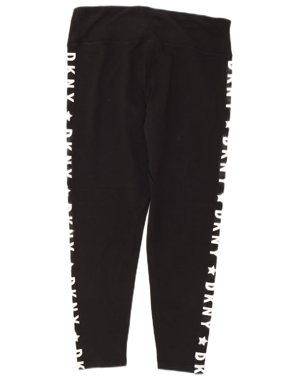 Dkny Womens Graphic Capri Leggings UK 14 Large Black Cotton