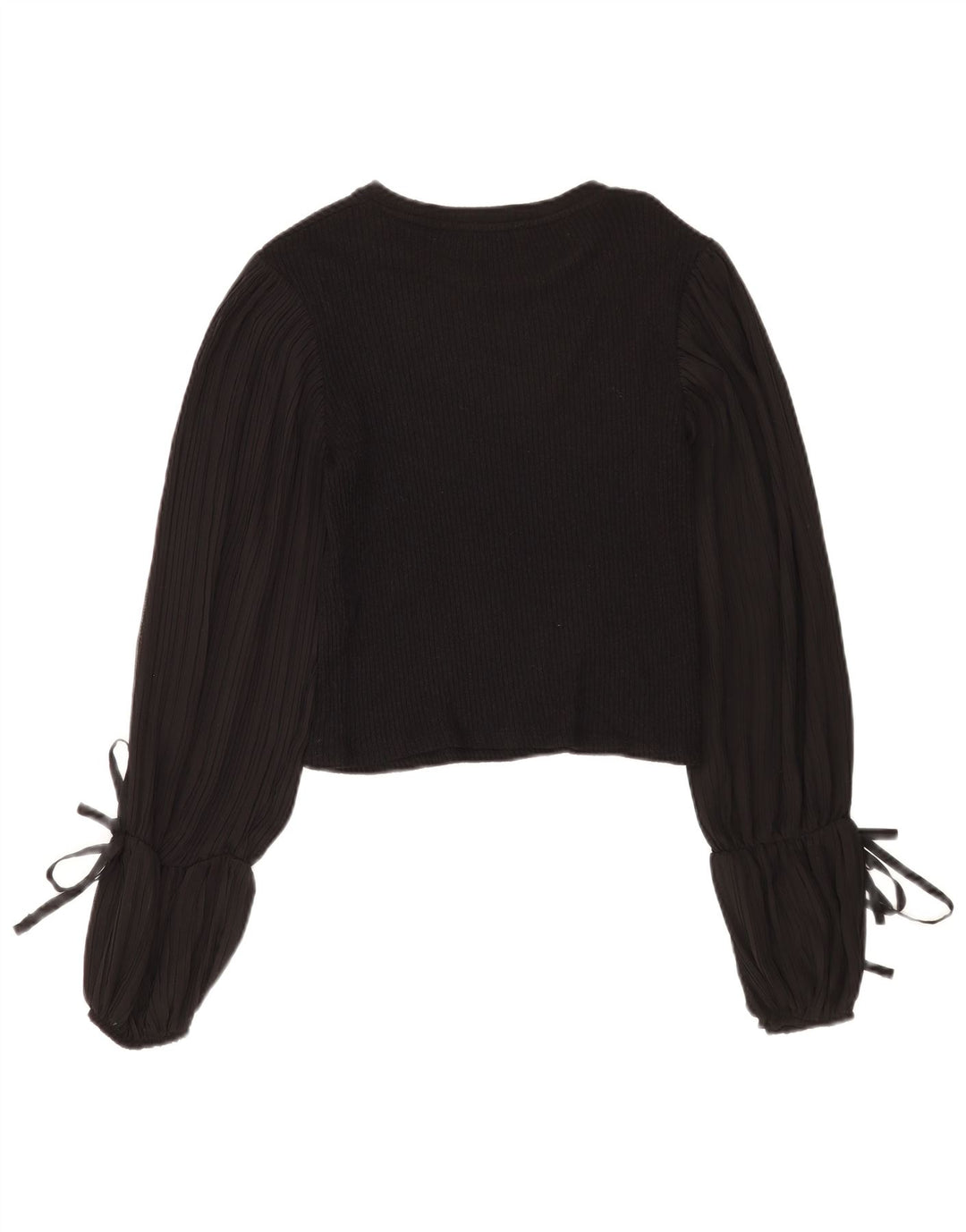 Zara Womens Crop Long Sleeve Blouse Top UK 12 Medium Black Viscose
