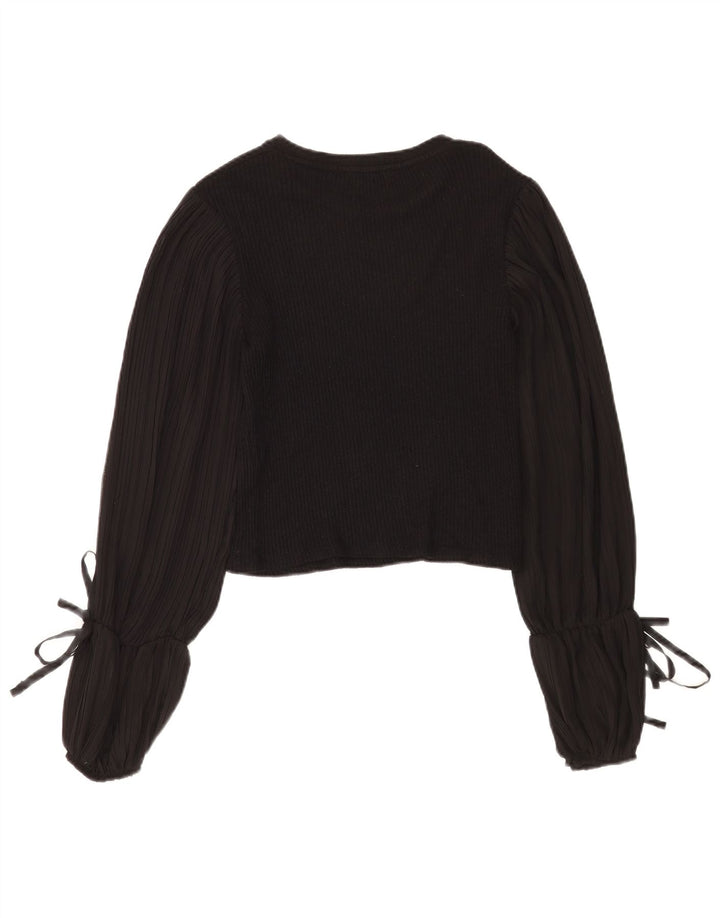 Zara Womens Crop Long Sleeve Blouse Top UK 12 Medium Black Viscose