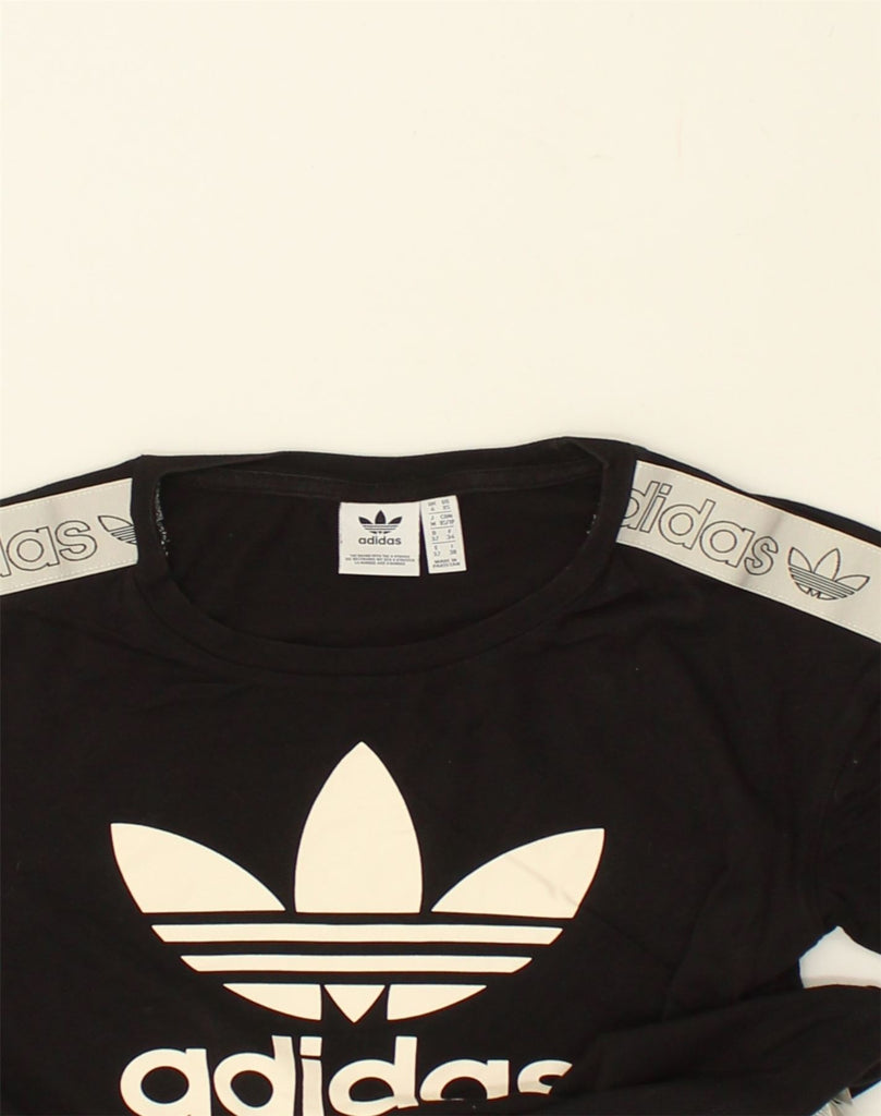 ADIDAS Womens Graphic Crop Top UK 6 XS Black Cotton | Vintage Adidas | Thrift | Second-Hand Adidas | Used Clothing | Messina Hembry 