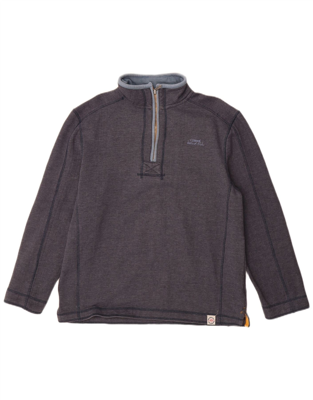 WEIRD FISH Mens Zip Neck Sweatshirt Jumper Large Navy Blue Cotton