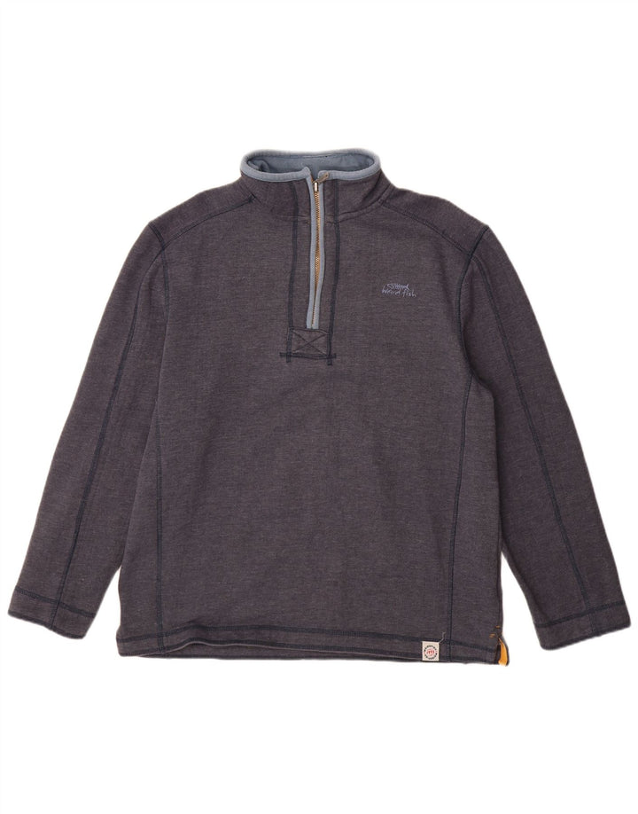 WEIRD FISH Mens Zip Neck Sweatshirt Jumper Large Navy Blue Cotton