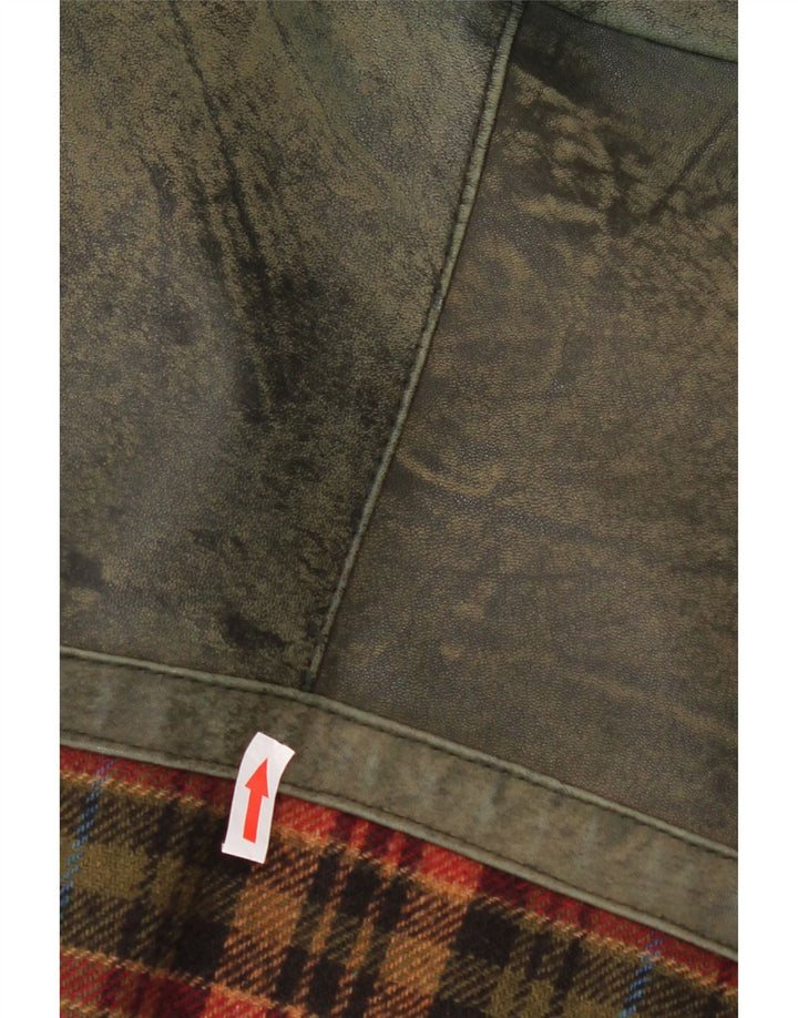 Vintage Mens Leather Jacket UK 46 3XL Green Check Leather