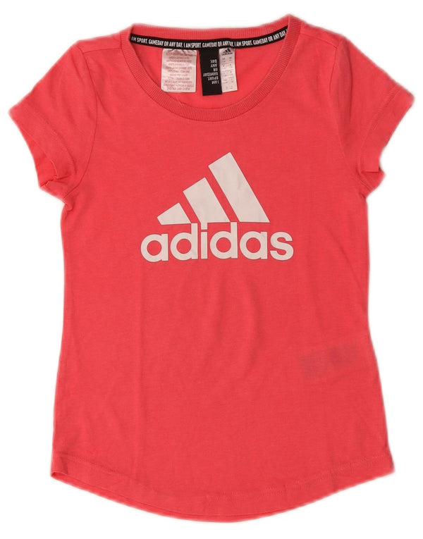 ADIDAS Girls Graphic T-Shirt Top 7-8 Years Pink Cotton