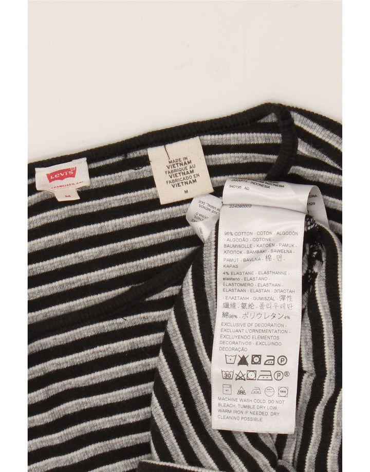 Levi's Womens Crop Top Long Sleeve UK 12 Medium Black Striped Cotton