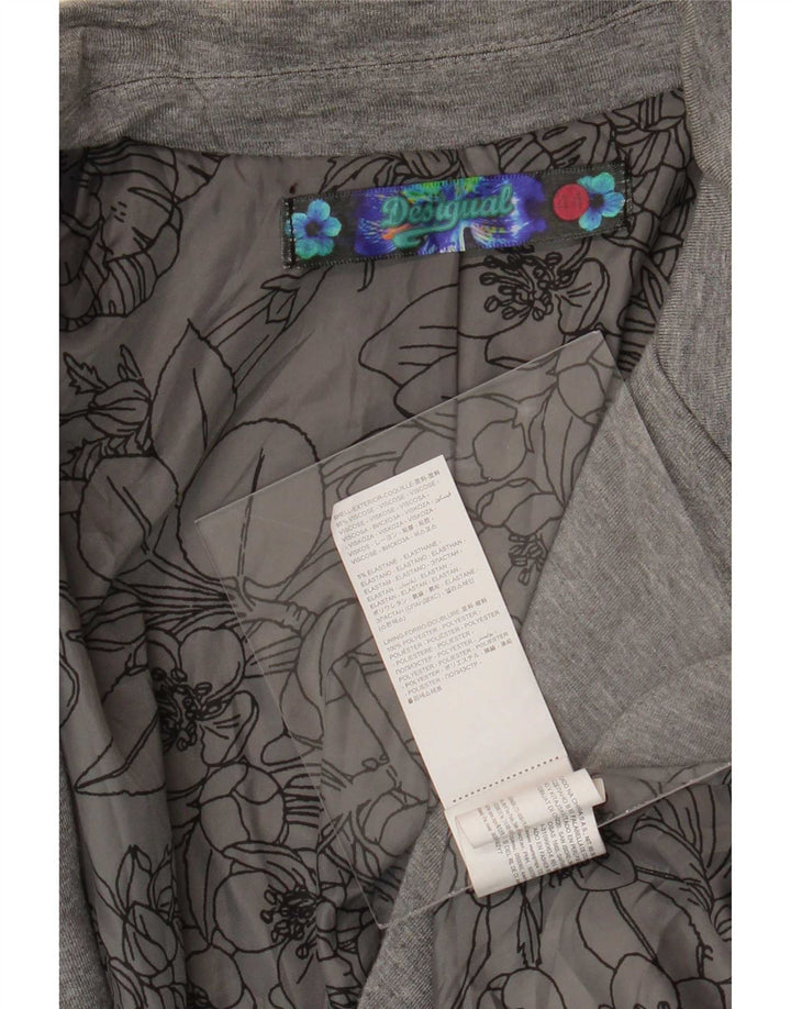 Desigual Womens 1 Button Blazer Jacket EU 44 XL Grey Floral Viscose