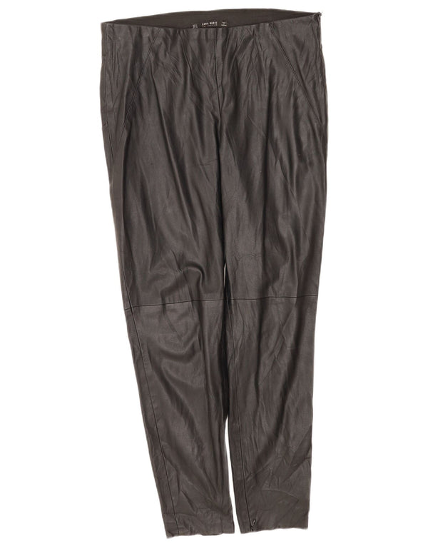 Zara Womens Slim Faux Leather Trousers Large W34 L27 Black Polyurethane