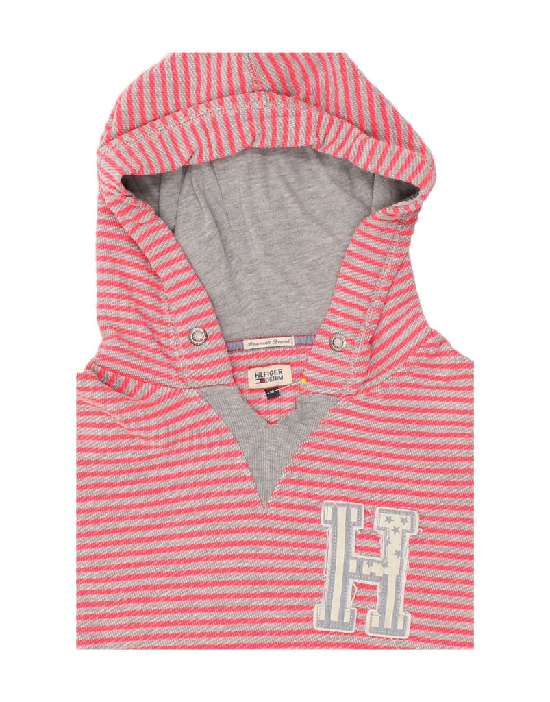 TOMMY HILFIGER Womens Graphic Hoodie Jumper UK 14 Medium Pink Striped | Vintage Tommy Hilfiger | Thrift | Second-Hand Tommy Hilfiger | Used Clothing | Messina Hembry 