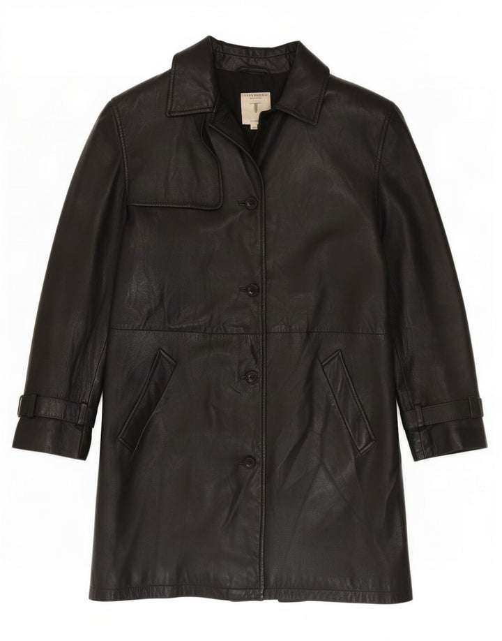 Conbipel Womens Free Heron Leather Coat IT 46 Large Black