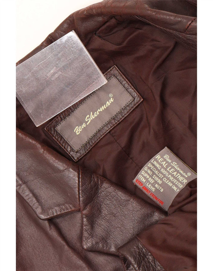 Ben Sherman Mens 3 Button Leather Blazer Jacket UK 38 Medium Brown