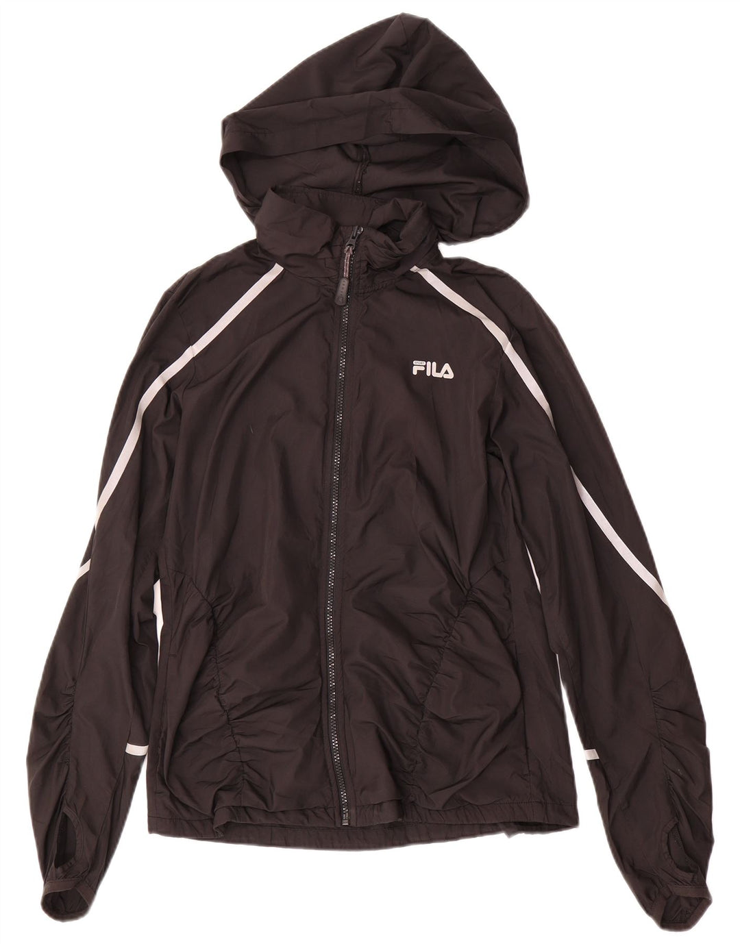FILA Womens Hooded Tracksuit Top Jacket UK 14 Medium Black Polyester