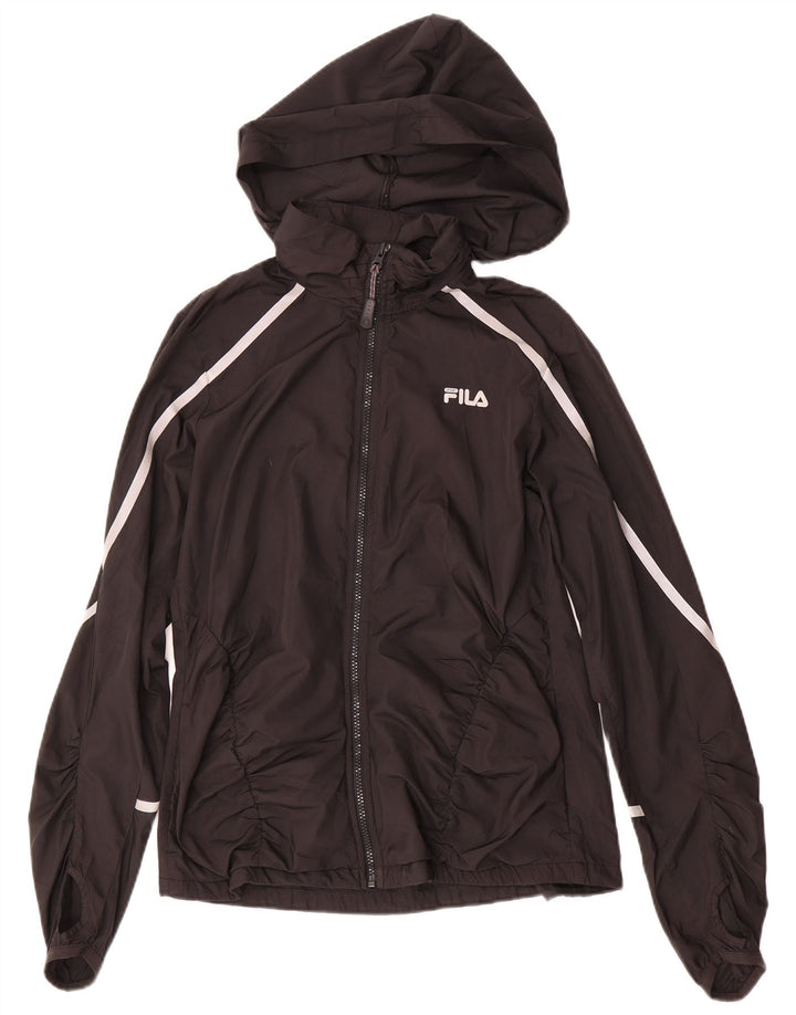 FILA Womens Hooded Tracksuit Top Jacket UK 14 Medium Black Polyester