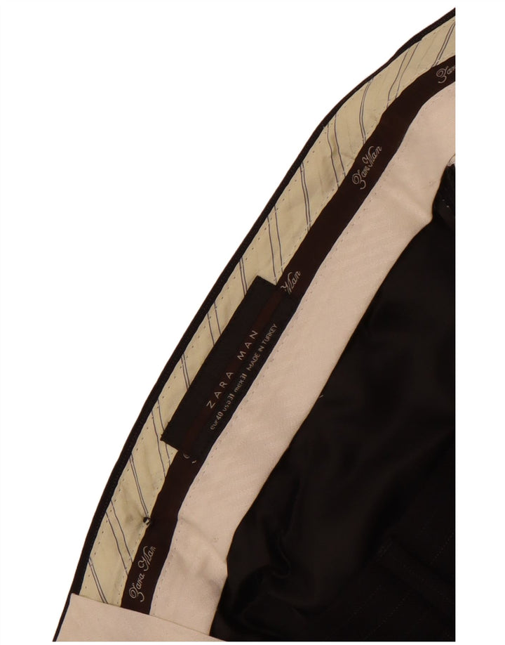 Zara Mens Straight Suit Trousers EU 40 Medium W32 L27 Black Pinstripe