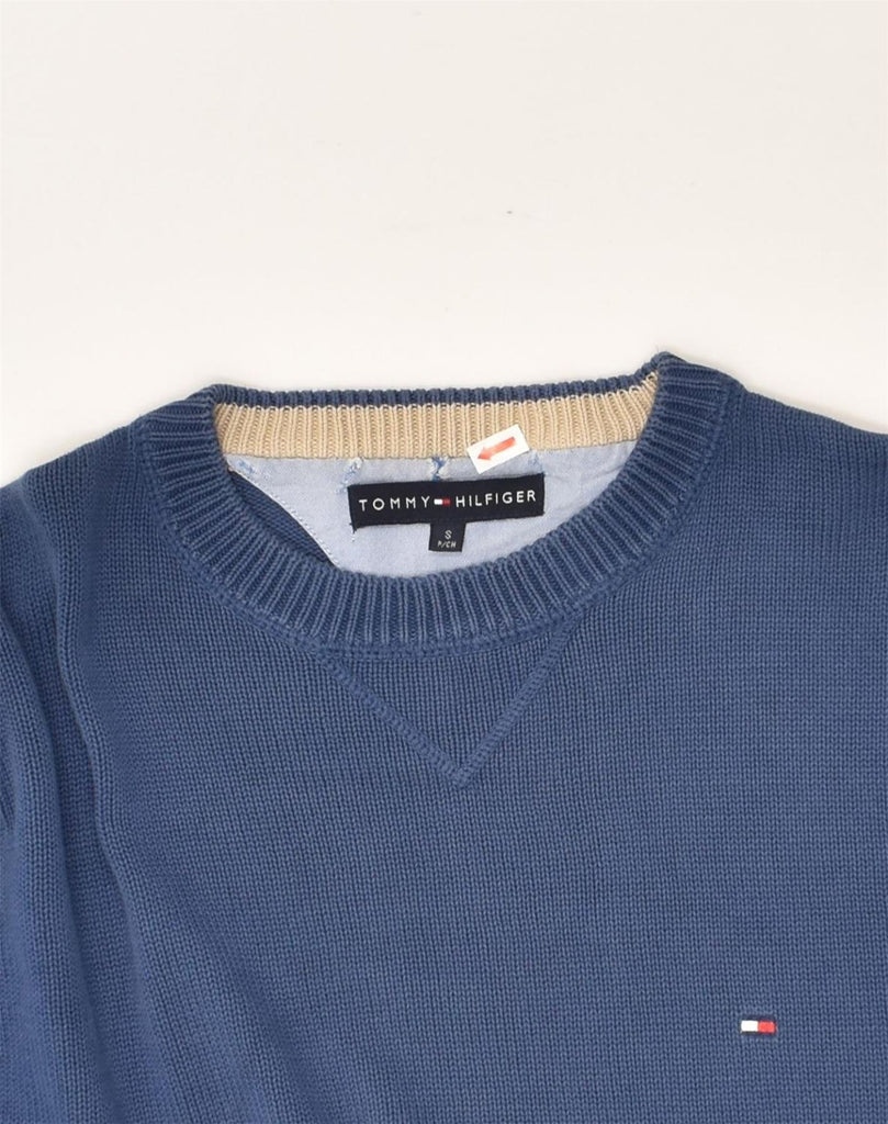 TOMMY HILFIGER Mens Crew Neck Jumper Sweater Small Navy Blue Cotton | Vintage Tommy Hilfiger | Thrift | Second-Hand Tommy Hilfiger | Used Clothing | Messina Hembry 