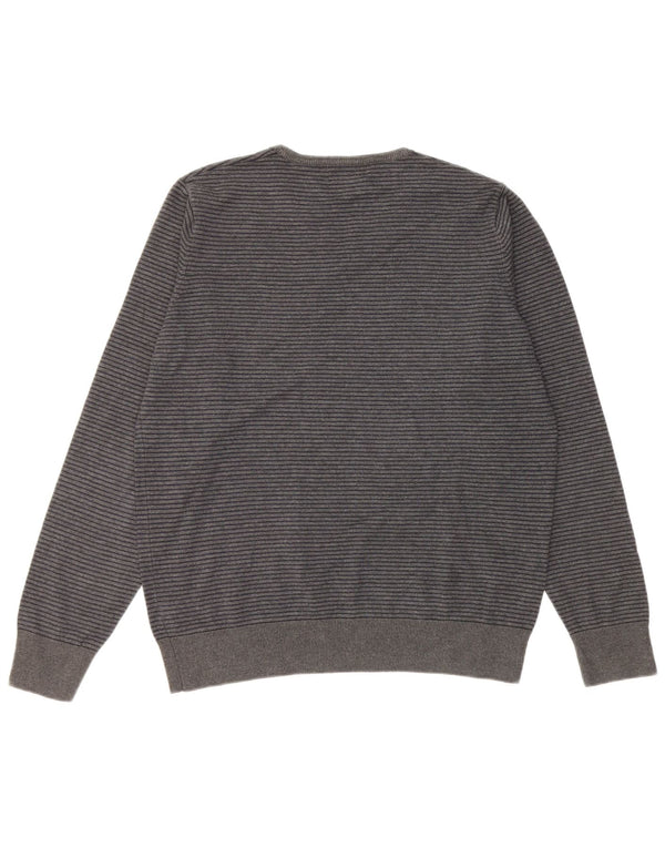 MARKS & SPENCER Mens Autograph V-Neck Jumper Sweater Medium Grey Pinstripe