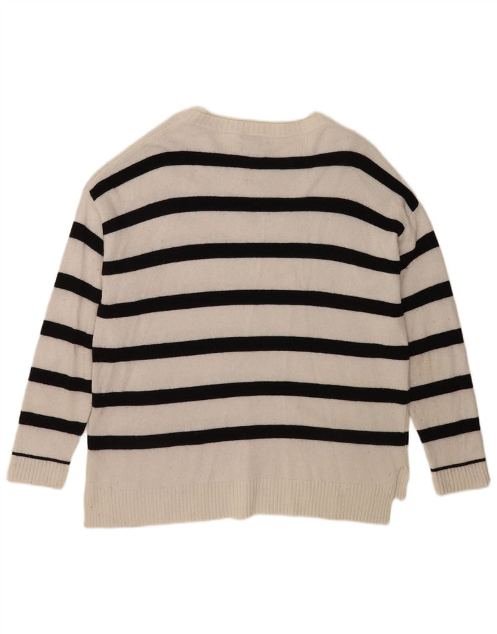 Massimo Dutti Mens Boat Neck Jumper Sweater Medium White Striped Viscose