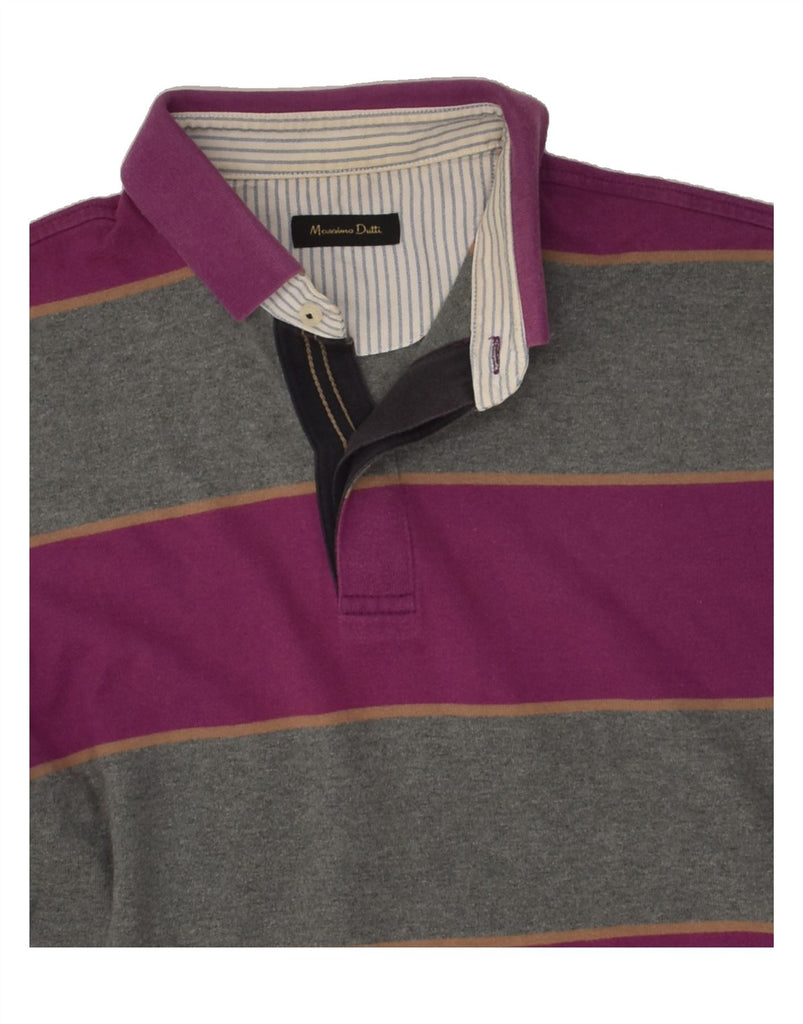 MASSIMO DUTTI Mens Polo Shirt Medium Purple Striped Cotton | Vintage Massimo Dutti | Thrift | Second-Hand Massimo Dutti | Used Clothing | Messina Hembry 